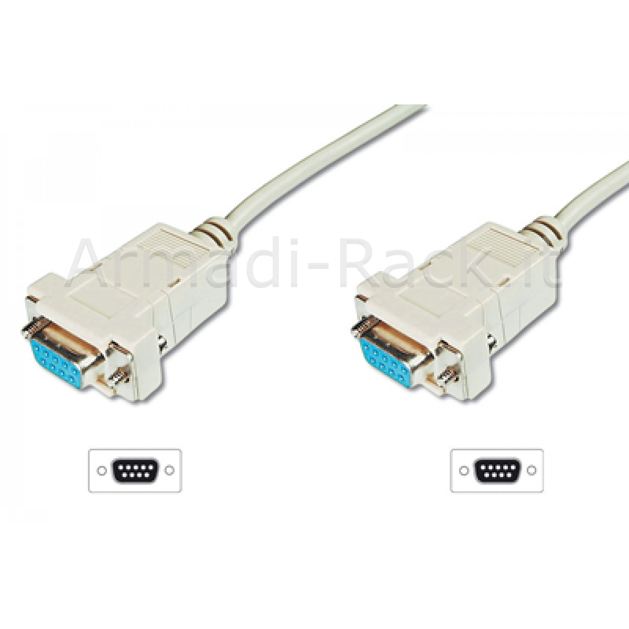 CAVO PROLUNGA SERIALE RS232 PIN-TO-PIN (MODEM CABLE) 9 POLI FEMMINA/FEMMINA MT.2 CON CUSTODIE APRIBILI