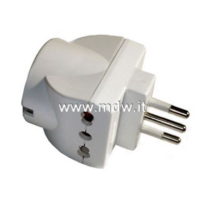 ADATTATORE CON 1 SPINA ITALIANA TRIPOLARE 10A E 2 PRESE MISTE ITALIANE 10/16 A E UNA PRESA TEDESCA/ITALIANA 10A