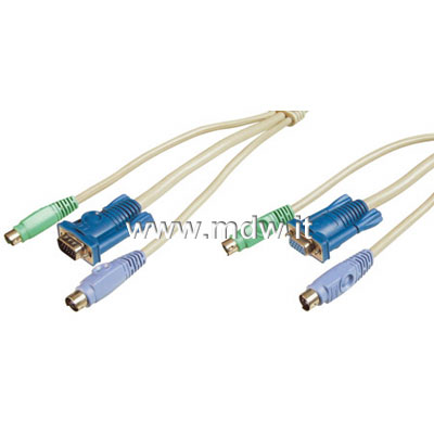 SET CAVI TRIPLI SCHERMATI OCTOPUS PER DATA SWITCH ELETTRONICI CONNETTORI 2XPS2 M/M + 1 X VGA M/F MT. 3 (AK 806/GR-3M)