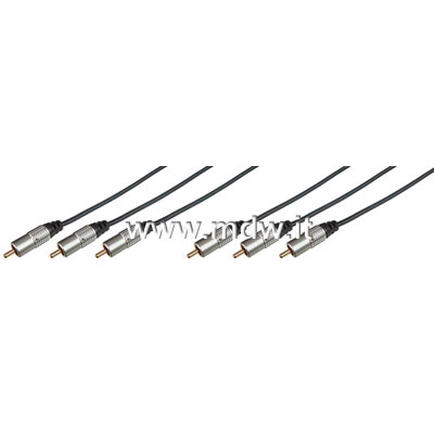 CAVO STEREO CONNETTORI 3 X CINCH (RCA) MASCHIO/MASCHIO (METALLO CROMATO) MT. 1.5 (AK-AV 548)