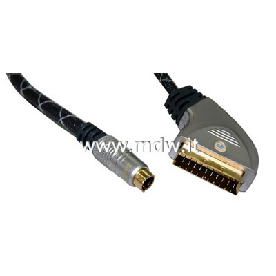 CAVO ALTA QUALITA' CONNETTORI SCART 21 POLI MASCHIO/SVHS 4 POLI MT.5 (METALLO CROMATO CONTATTI DORATI) (AK-AV 536)