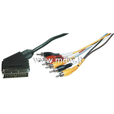 CAVO SCART VIDEO-AUDIO STEREO 21 POLI MASCHIO - 6 x CINCH (RCA)- MT. 1,50