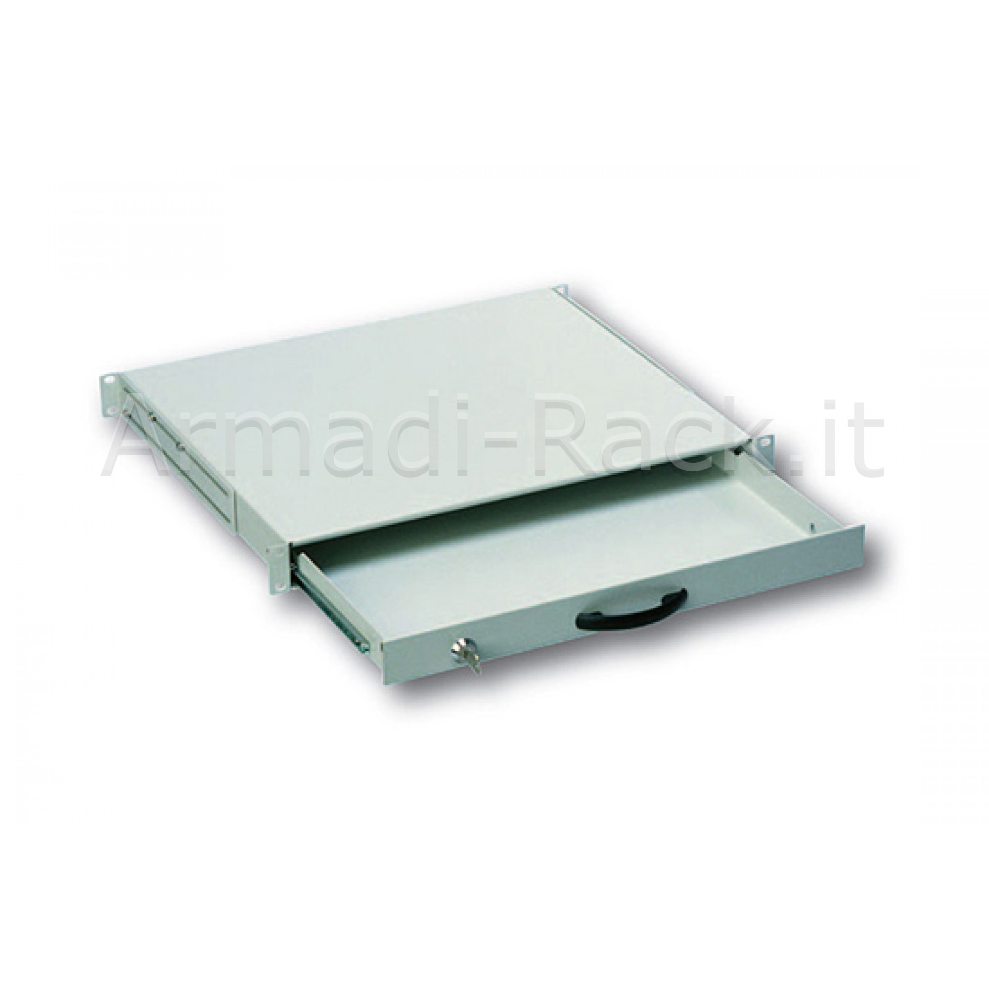 PORTATASTIERA ESTRAIBILE CON MANIGLIA E CHIUSURA A CHIAVE PER ARMADI RACK 19 GRIGIO RAL7035 MISURE MM. 482X45X492 (DN-19 KEY-1U)