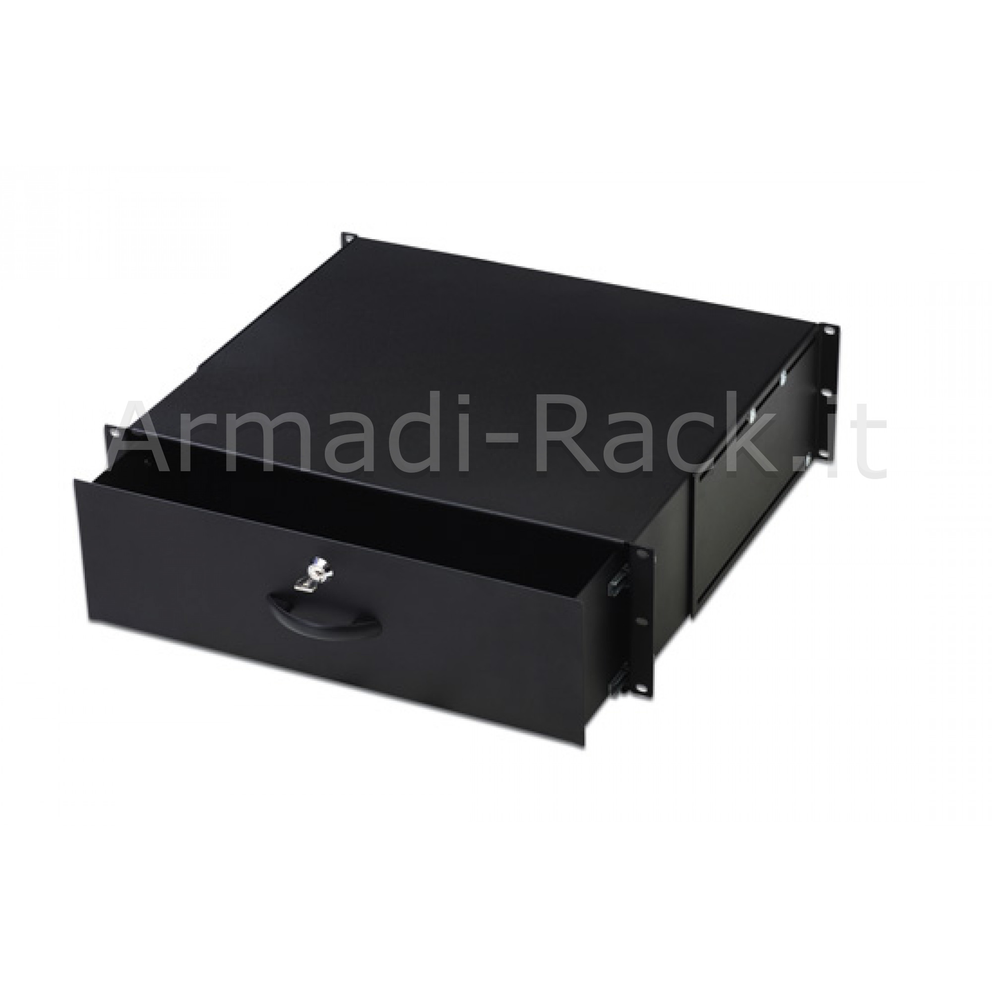 CASSETTO PER ARMADI RACK 19 CON SERRATURA, 3 UNITA', COLORE NERO RAL9005-DIMENSIONI (L/P/A) MM. 485X480X134