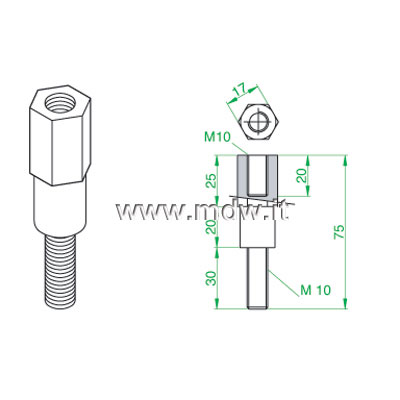 PERNO DISTANZIATORE PER GOLF/PIED.VDG10X43