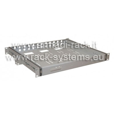 Ripiano estraibile su binari telescopici completo di guide, superficie di appoggio 430 x 600 mm 1 unit� per armadio Rak 19'' profondo 800 mm colore grigio RAL7035