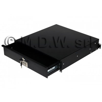 Cassetto estraibile porta documenti completo di serratura e maniglia cromata, 15/10, 2 unit� rack colore nero RAL9005 
