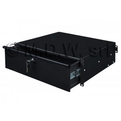 Cassetto estraibile porta documenti completo  maniglia cromata, 12/10, 3 unit� rack colore nero RAL9005 
