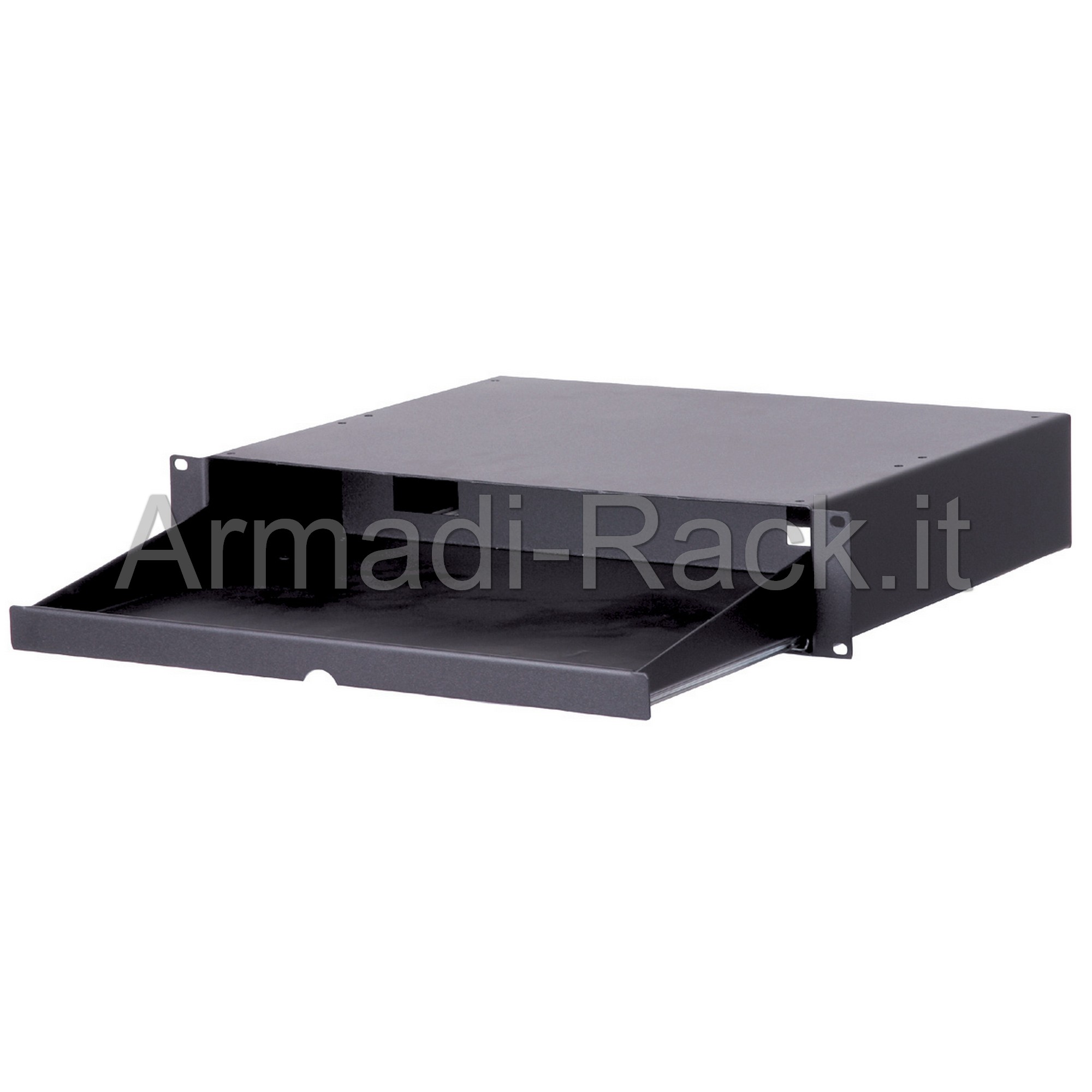  Piano di appoggio per mouse e tastiera estraibile profondit� 355 mm con laterali rialzati 2 unit� per armadio Rack 19' colore nero RAL9005  