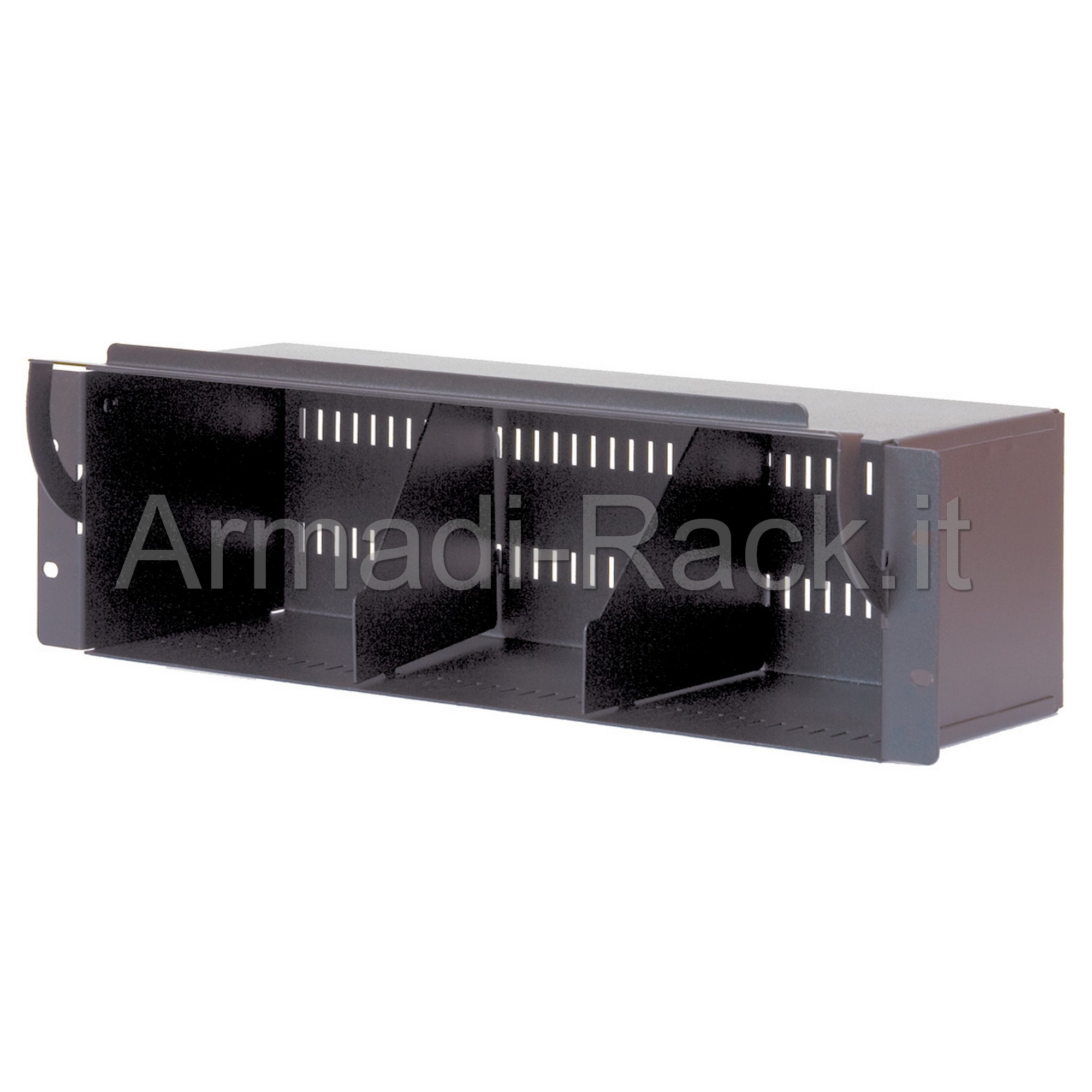 Contenitore per CD a montaggio rack 19 pollici per 39 CD, con separatori e barriera di protezione sollevabile