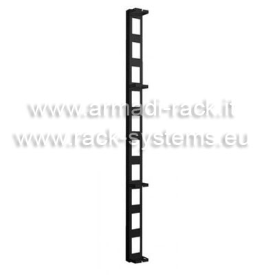 Coppia distributori cavo laterale h 2200 con foratura quadra a passo rack sul lato fissaggio armadio dimensione anelli 110 x 80 mm colore nero RAL 9005