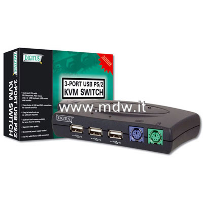 KVM SWITCH 1 UTENTE (PS2 & USB) - 2 PC (USB) CON 3 PORTE USB