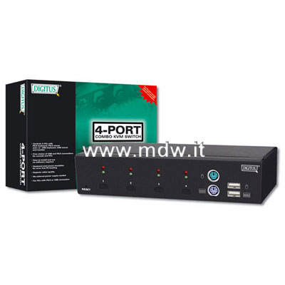 COMBO-KVM SWITCH 1 UTENTE, 4PC (PS2 o USB) CON 2 SET CAVI INCLUSI