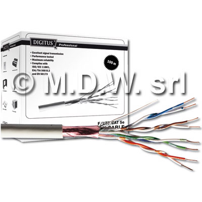 CAVO FLESSIBILE FTP PER RETI CATEGORIA 5E- 4 COPPIE 8 POLI  SCHERMATO AWG 26/7 MATASSA MT.100 (AL METRO)