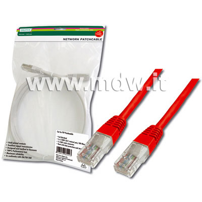 CAVO RETE UTP CAT. 6 NON SCHERMATO - COLORE ROSSO - LUNGHEZZA MT. 2