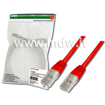 CAVO RETE UTP CAT. 6 NON SCHERMATO - COLORE ROSSO - LUNGHEZZA MT. 3