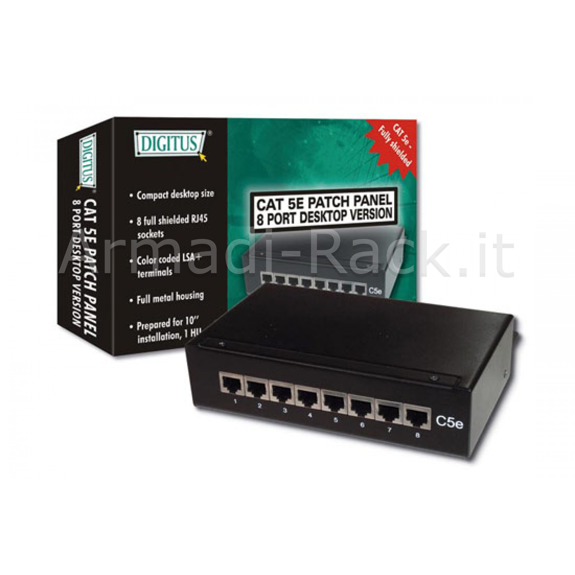 MINI PANNELLO CON 8 PORTE SCHERMATE DA DESKTOP PER RETI CAT. 5E