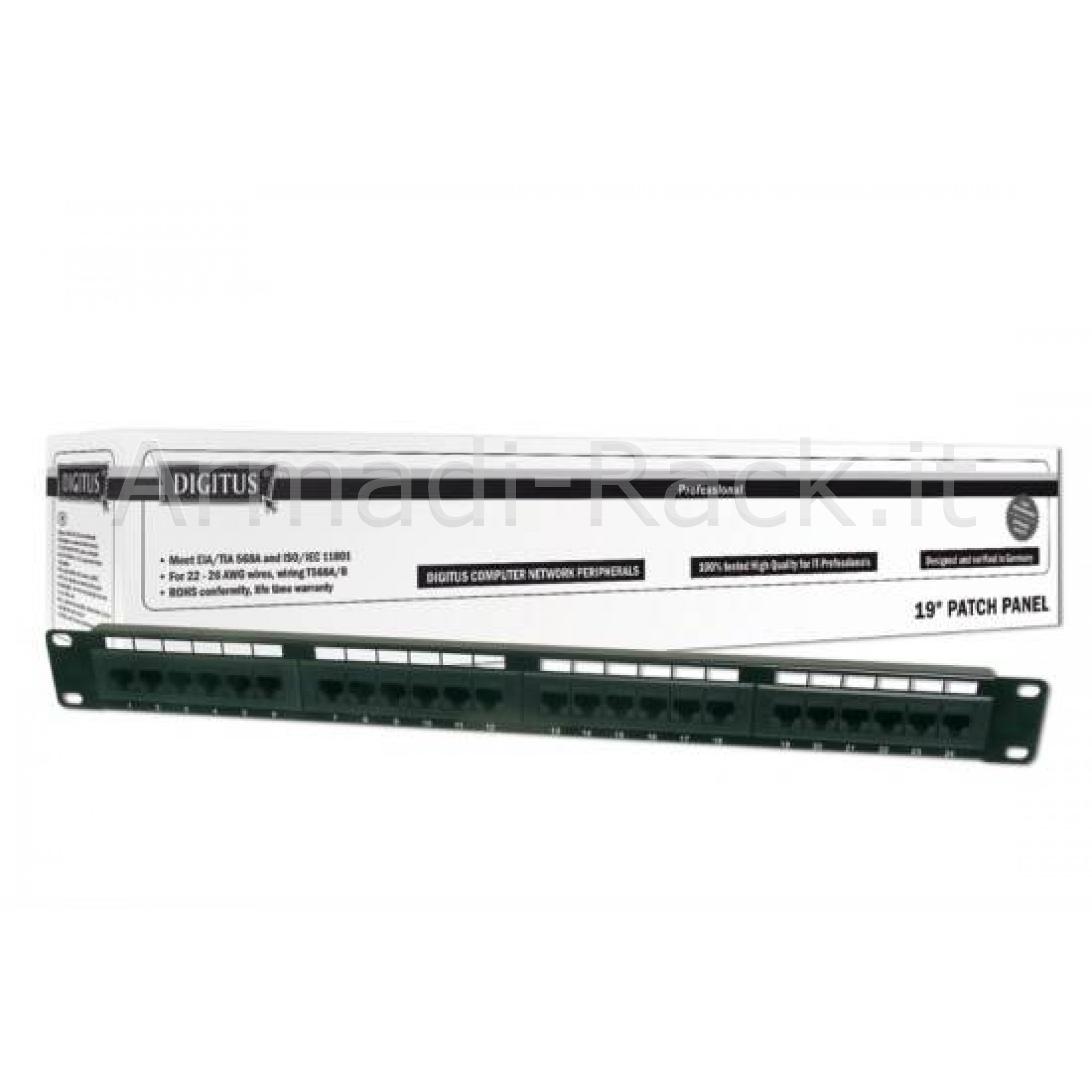 PANNELLO PATCH 19 NON SCHERMATO UTP 24 PORTE 8 POLI RJ45 PER RETI CATEGORIA 6 - 1 UNITA'