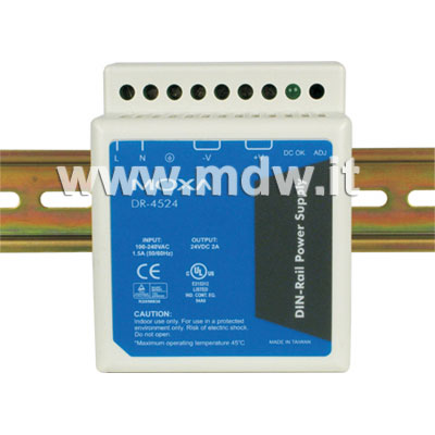 45W/2A DIN-Rail 24 VDC Power Supply with universal 85 to 264 VAC input