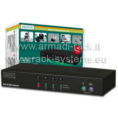DATA SWITCH MONITOR DVI TASTIERA E MOUSE PS2 PER 4 COMPUTER (DS-12510)