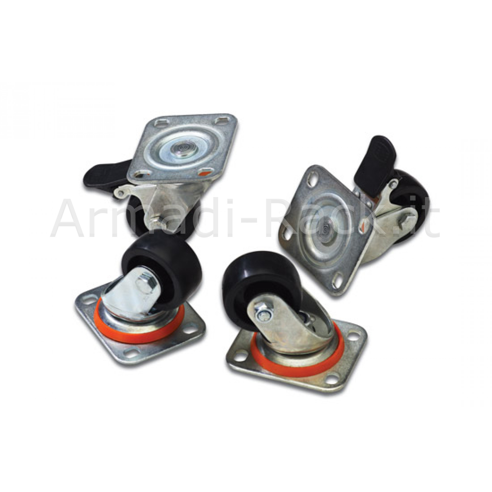 SET 4 RUOTE (DUE BLOCCABILI) PER ARMADI RACK LINEA PROFESSIONALE PER CARICO FINO A 250 KG. (DN-19 CASTOR)