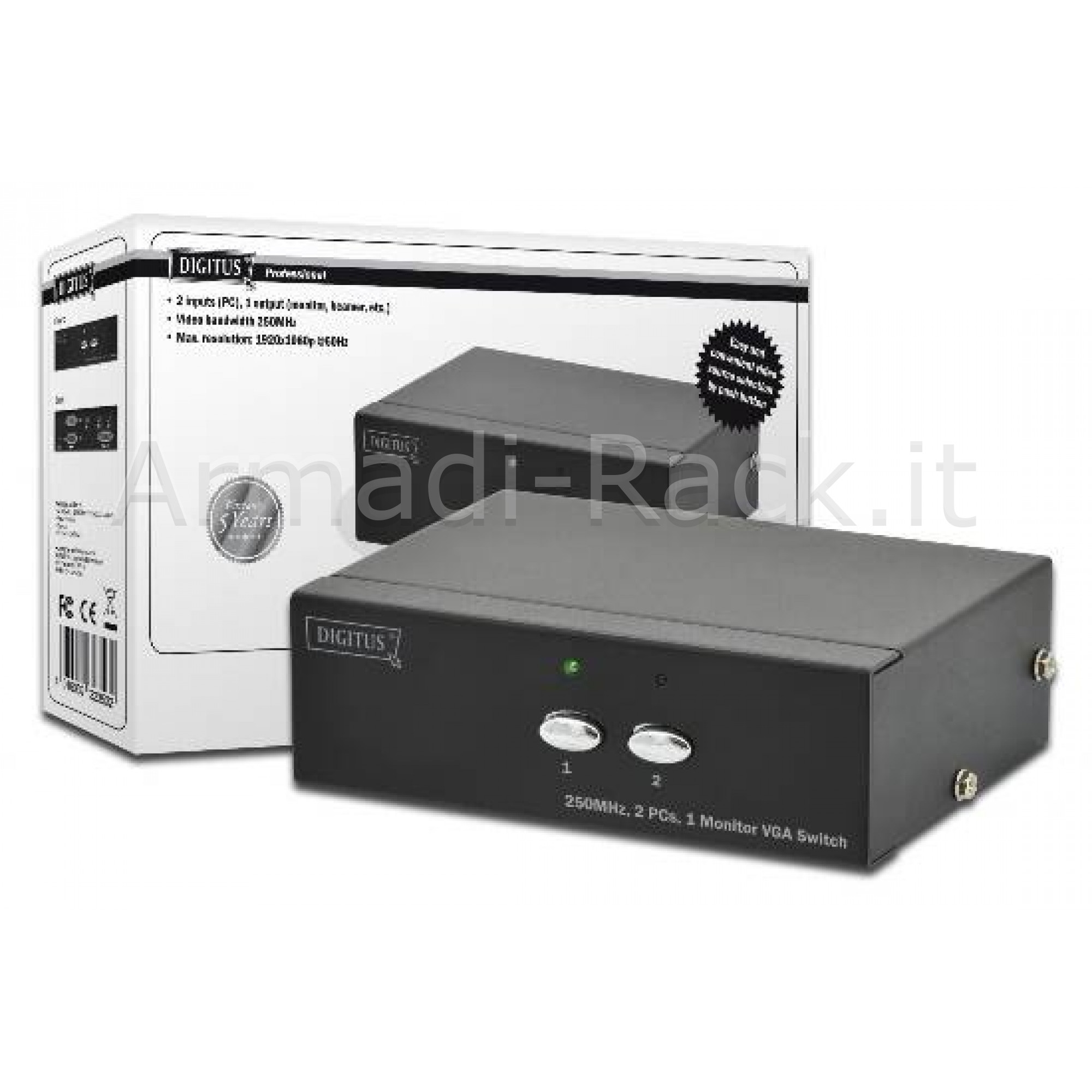 SWITCH SELETTORE VIDEO VGA 15 POLI FEMMINA 2 PC 1 MONITOR (DS-44100)