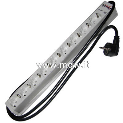 MULTIPRESA IN ALLUMINIO PER ARMADI RACK 19 EMI/RFI - 9 PRESE SHUKO - SPINA SHUKO (ASL-19ALU-9)