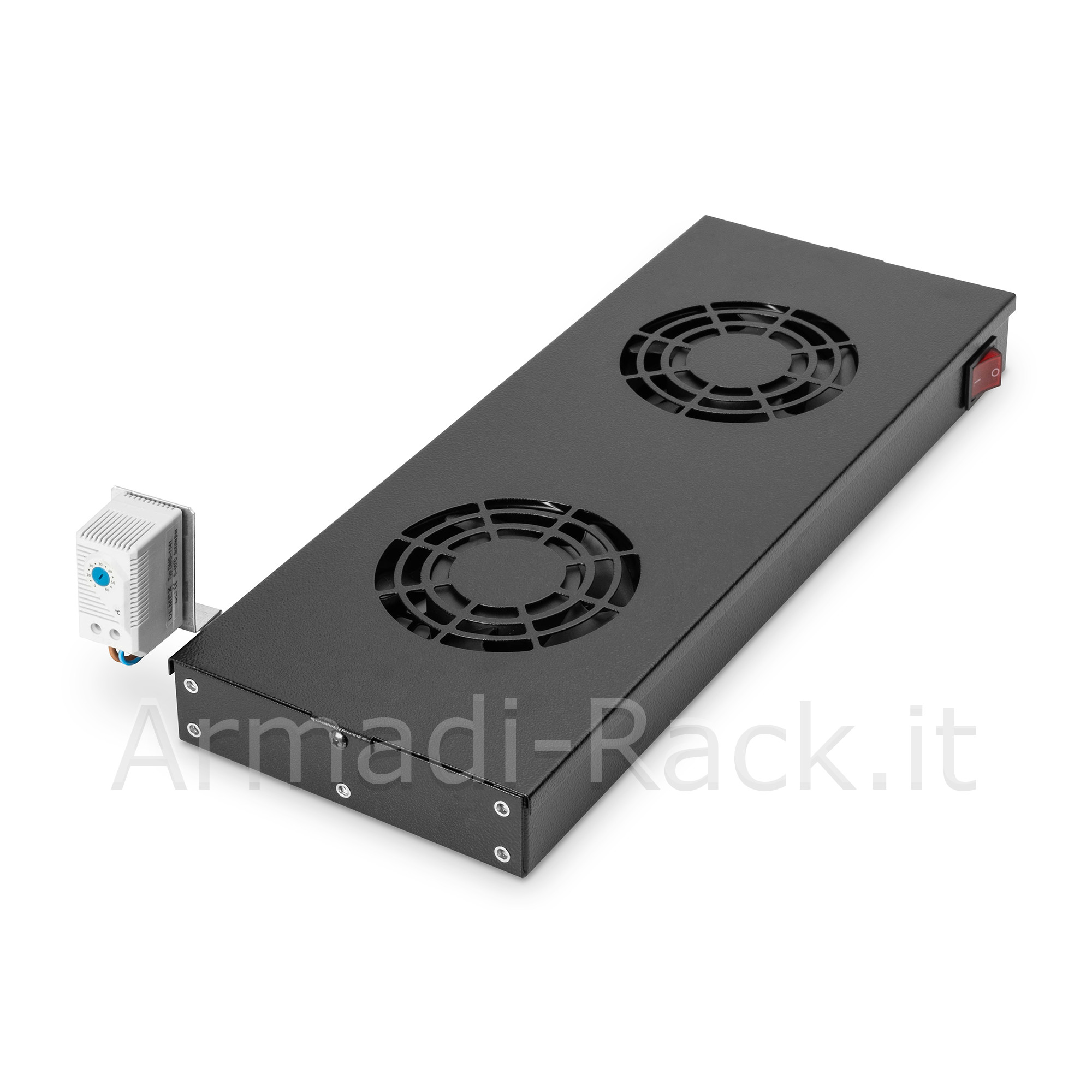 VENTOLA CON TERMOSTATO PER ARMADI RACK 19 CON 2 VENTOLE COLORE NERO RAL 9005 (DN-19 FAN-2-HO-SW)
