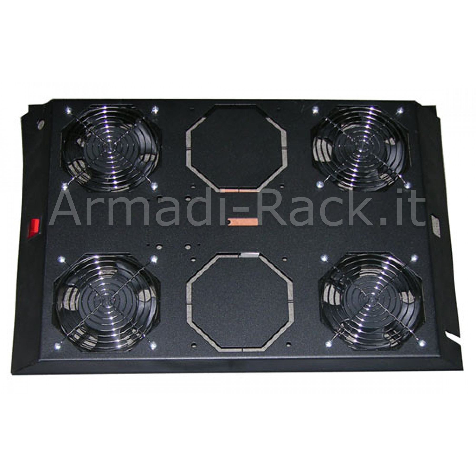 KIT 4 VENTOLE CON TERMOSTATO, 12.8 METRI  CUBI CIRCOLAZIONE D'ARIA COLORE NERO RAL 9005 PER ARMADI LINEA SERVER (DN-19 FAN-4-1000SW)