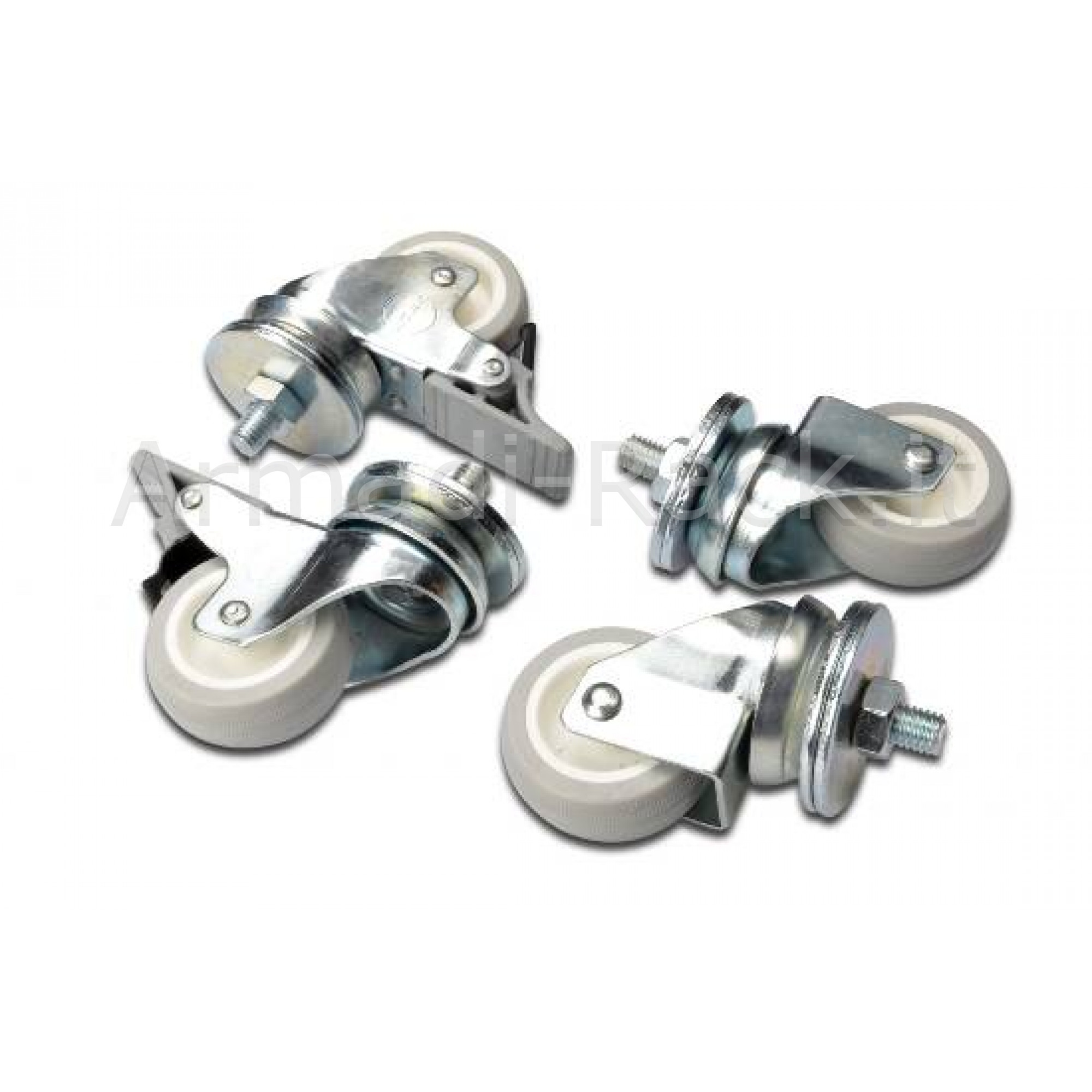 SET 4 RUOTE (DUE BLOCCABILI) PER ARMADI RACK LINEA ECO PER CARICO FINO A 250 KG.