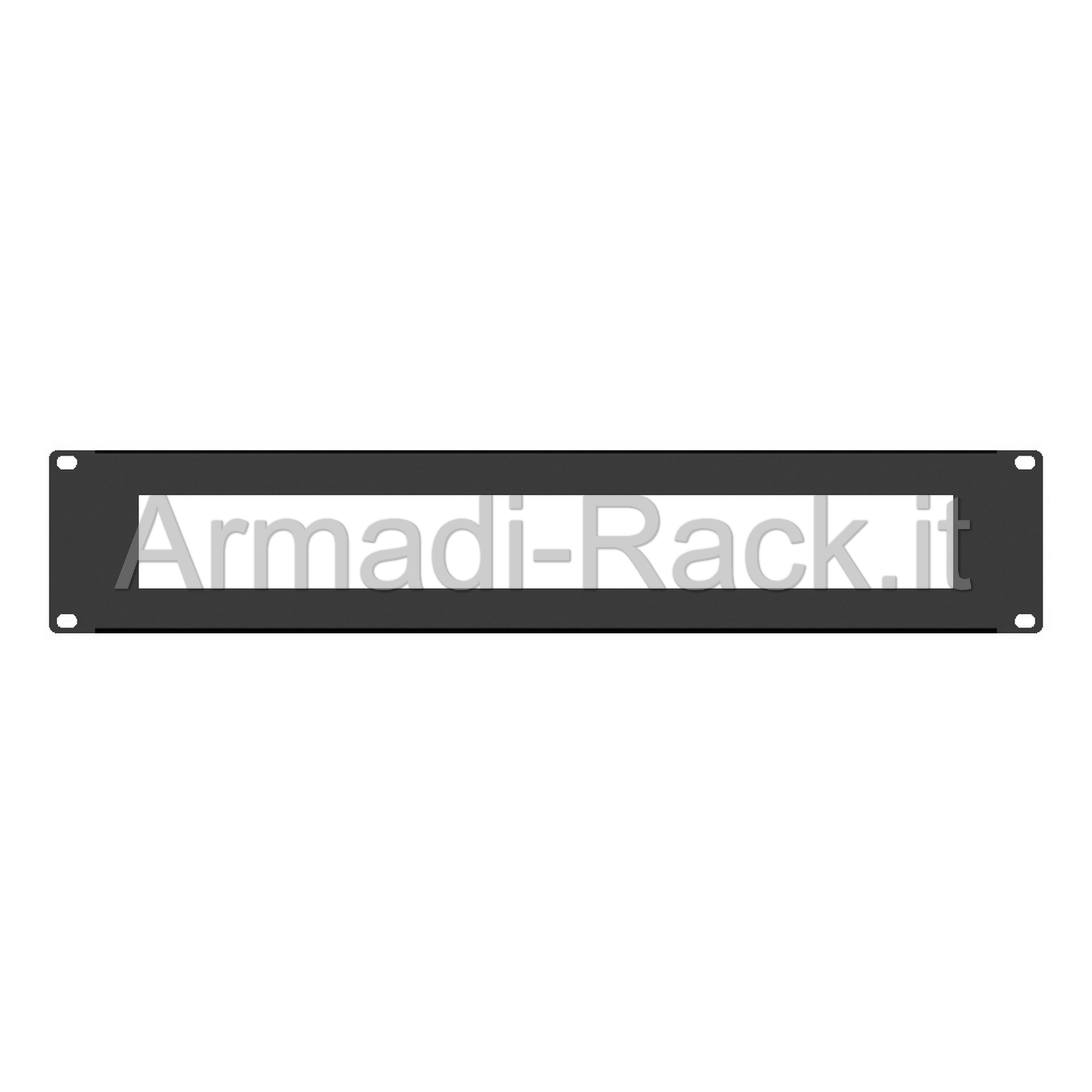 Pannello 2 unit� rack con foratura per 22 moduli DIN 18 mm completo di barra colore nero RAL 9005 dimensioni 48,5x9x6 mm