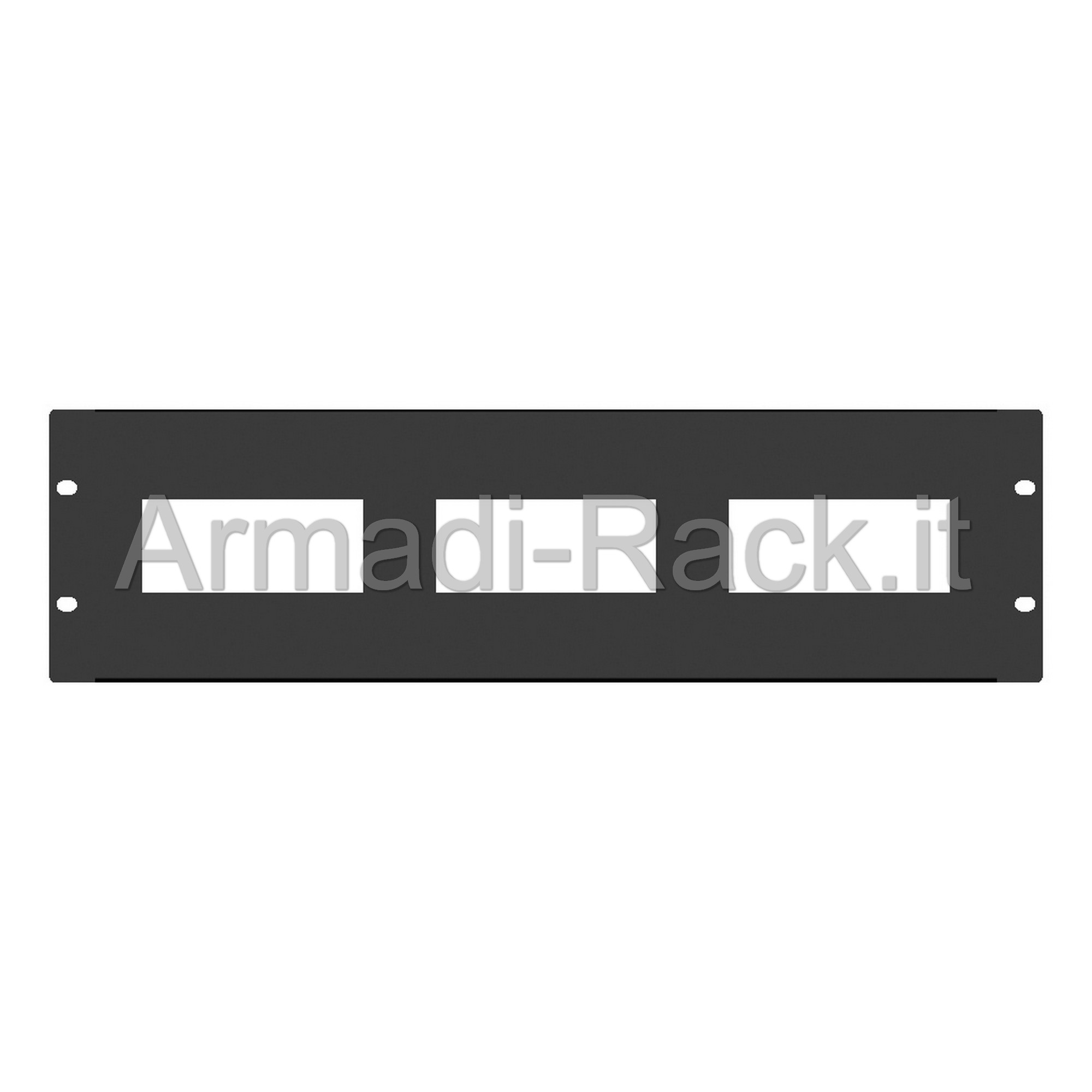 Pannello 3 unit� rack con 3 forature per 6 moduli DIN ciascuna colore nero RAL 9005 dimensioni 48,5x9x6 mm