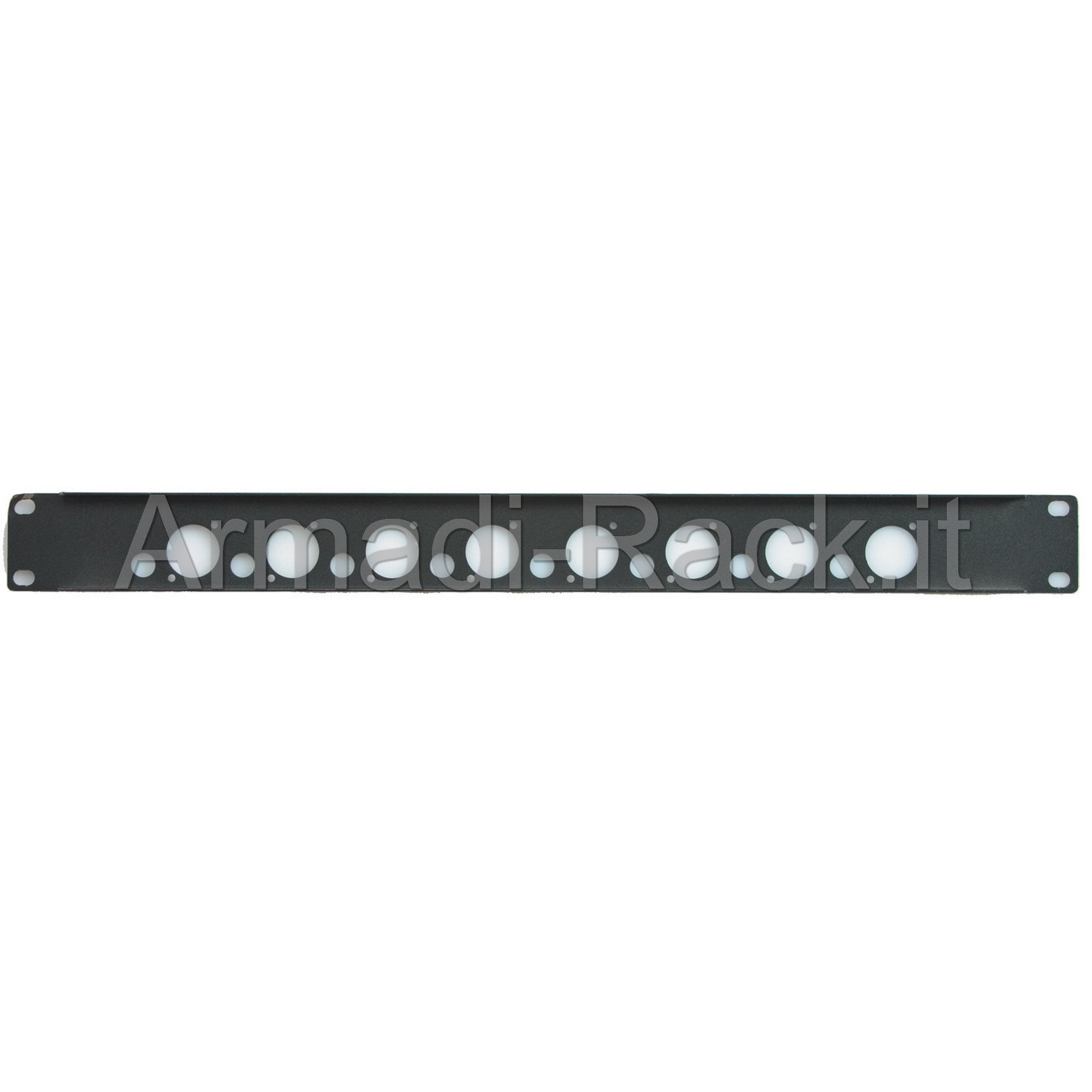 Pannello rack 19 pollici 1 unit� con 8 fori per l'inserimento di 8 connettori XLR Neutrik + 8 fori per jack 6,3mm