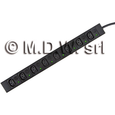 Multipresa 8 prese VDE C13 con 8  LED e 8 fusibili indipendenti (uno per presa) 9 struttura in alluminio