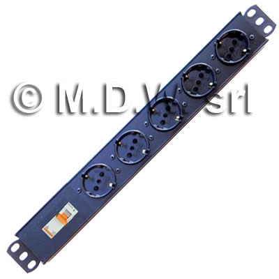 Multipresa 5 Schuko ed italiana  +  interruttore  Magnetotermico 1P+N  - struttura in alluminio