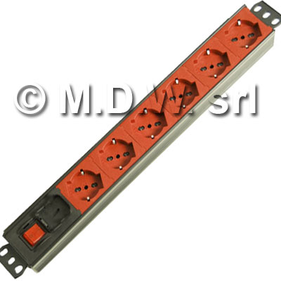Multipresa 6  prese color ROSSO* + inter. Luminoso bipolare - struttura in PVC ignifugo