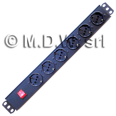 Multipresa 6 Schuko ed italiana + interruttore  Luminoso bipolare - struttura in PVC V0 ignifuga