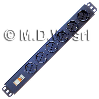Multipresa 6 schuko ed italiana + interruttore magnetotermico 1p+n - struttura in pvc v0 ignifuga  