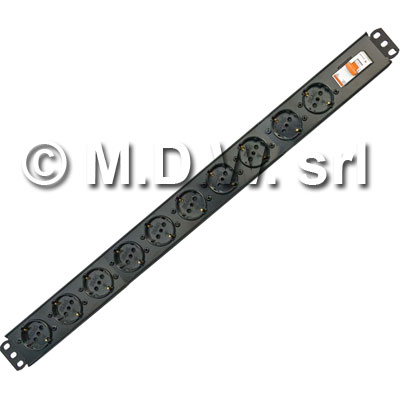 Multipresa 10 Schuko  +  inter. Magnetotermico 1P+N -  struttura in alluminio