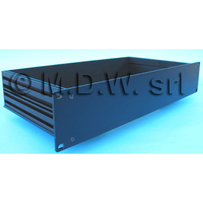 Case rack 19 pollici altezza 2 unit� con frontale in alluminio colore nero profondo 280 mm