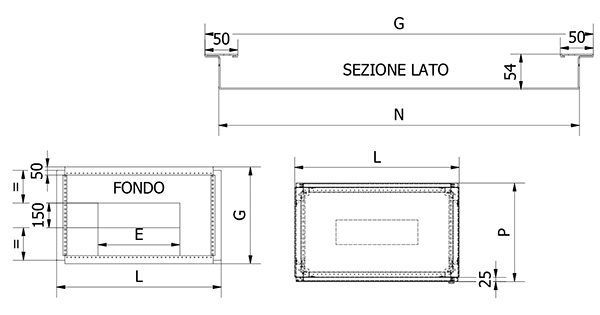 vista fondo e sezione lato