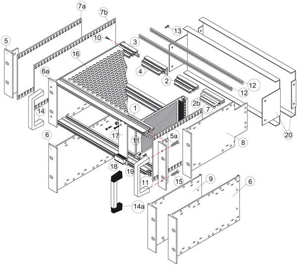 subracks 19 pollici da 3 a 12 rack units per schede eurocards profondi da 160 a 700 mm