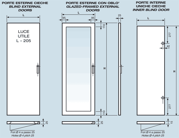Porte interne uniche cieche per Serie 3000, varie dimensioni