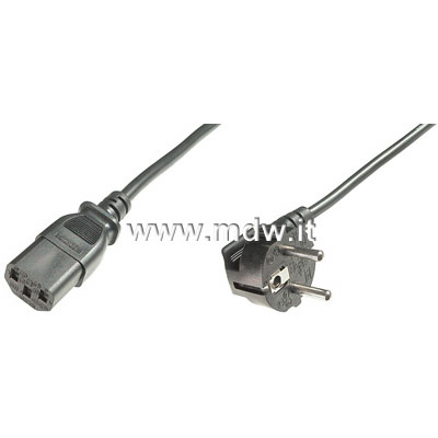 CAVO ALIMENTAZIONE MT. 1.80 SPINA TEDESCA 10/16 AMPERE 90 GRADI 250 V- PRESA IEC VDE (AK 501 2M)