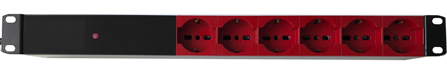 Multipresa 1 unità rack 19 pollici, PDU 6 prese di colore rosso...