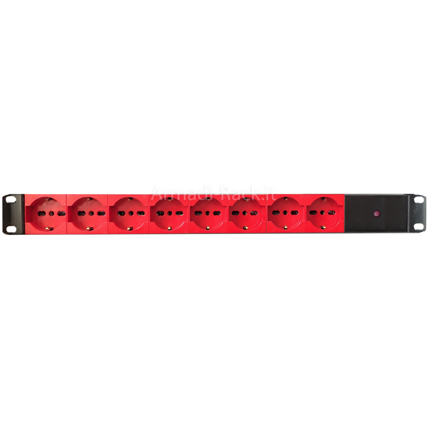 Multipresa 1 unità rack 19 pollici, 8 prese Unel di colore Rosso...