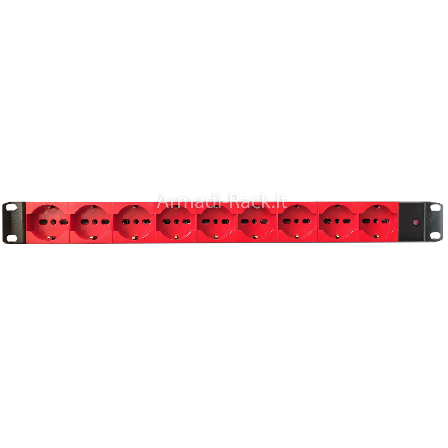 Multipresa 1 unità rack 19 pollici, 9 prese Unel di colore Rosso...