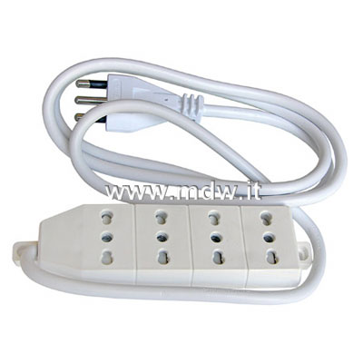 MULTIPRESA 4 PRESE 10/16 A. TRIPOLARI - SPINA TRIPOLARE ITALIANA 16 A. - IN ABS CAVO MT.1.5 PORTATA 2500 W. 250 V.