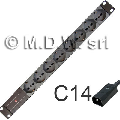 Multipresa 1 unità rack 19 pollici, 8 prese Unel universali 10/16A,...