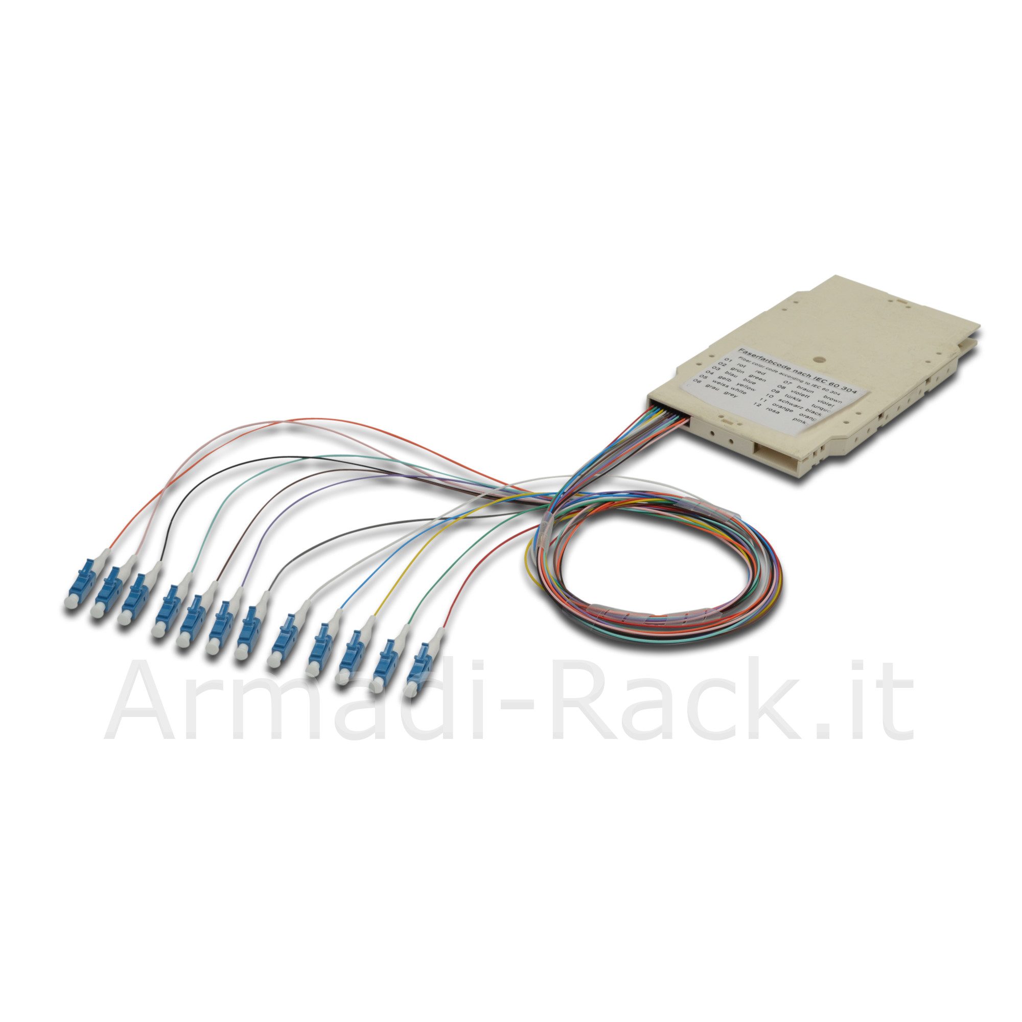 Cassetta di giunzione fibra ottica con 12 pigtail lc os2 apc